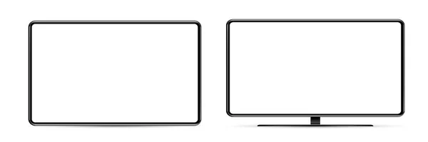 Mockup de tela de dispositivo. Smartphone, tablet e monitor monobloco, com tela em branco para você projetar. PNG. Vetor — Vetor de Stock