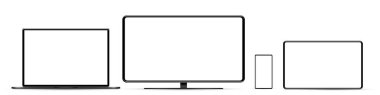 Aygıt ekran modeli. Akıllı telefon, tablet, dizüstü bilgisayar ve monoblock monitörü, sizin için boş ekran. PNG. Vektör i