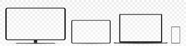 Aygıt ekran modeli. Akıllı telefon, tablet, dizüstü bilgisayar ve monoblock monitörü, sizin için boş ekran. PNG. Vektör i