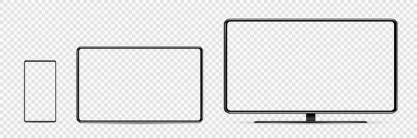 Een apparaatmodel. Smartphone, tablet en monoblock monitor, met blanco scherm voor uw ontwerp. PNG. Vector — Stockvector