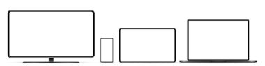 Aygıt ekran modeli. Akıllı telefon, tablet, dizüstü bilgisayar ve monoblock monitörü, sizin için boş ekran. PNG. Vektör i
