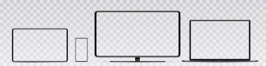 Aygıt ekran modeli. Akıllı telefon, tablet, dizüstü bilgisayar ve monoblock monitörü, sizin için boş ekran. PNG. Vektör i