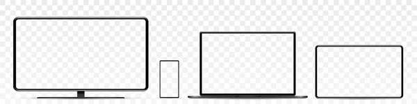 Mockup de tela de dispositivo. Smartphone, tablet, laptop e monitor monobloco, com tela em branco para você projetar. PNG. Vetor i — Vetor de Stock