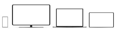 Aygıt ekran modeli. Akıllı telefon, tablet, dizüstü bilgisayar ve monoblock monitörü, sizin için boş ekran. PNG. Vektör i