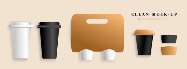 Kahvehane elementleriyle kırtasiye şablonu. Temiz bir model. Paket ve bardak. Modern vektör illüstrasyonu