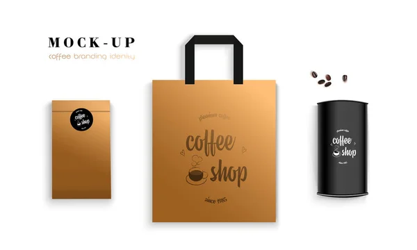 Stationery template design with coffee house elements. Package. Mockup with logo. Modern vector illustration — Stock Vector