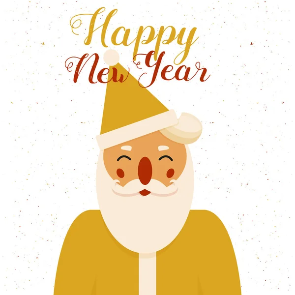 Mutlu noel tebrik kartları, altın renginde arkaplan ve Noel Baba. Mutlu yıllar davetiyesi. Modern düz vektör çizimi sezonluk karakter