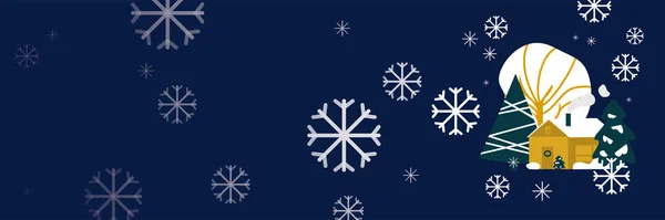 Dark Web afişi. Ev ve orman arka planlı kış manzarası. Tatil davetiyesi için açık hava konsepti. Düz vektör illüstrasyonu