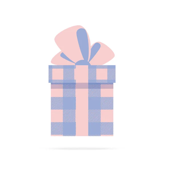 Kalıplı ikon hediye kutusu. Yumuşak pastel renkli ekose. Örnekteki desen. Düz çizim. Vektör