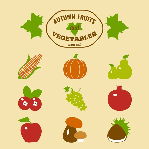 Icons.  Fruits and vegetables of autumn season. — Stock Vector