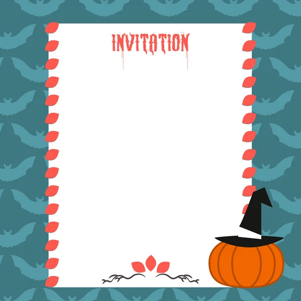 Invitación de Halloween con sombrero de bruja de calabaza — Vector de stock