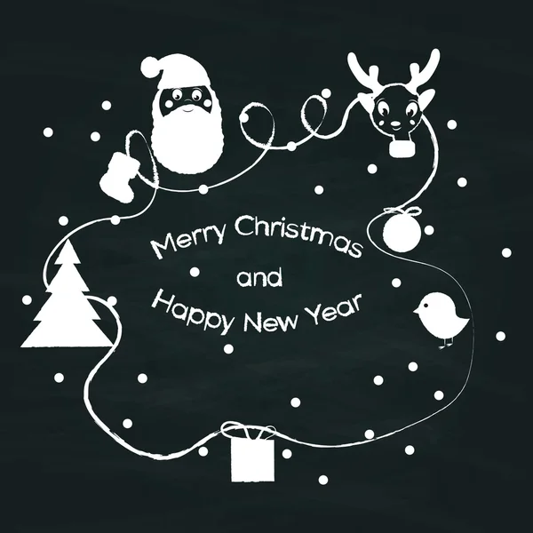 Neşeli Noel işareti vintage tarzı grunge yazı tahtası, kroki.