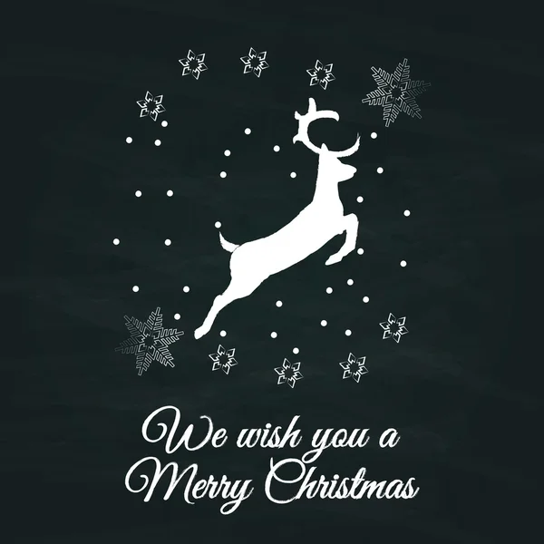 Merry Christmas sign vintage sketch style with deer at grunge chalkboard. — Stock Vector