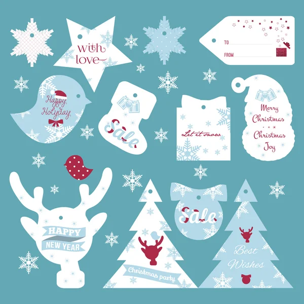 Dizi düz tasarım Noel ve yeni yıl hediye etiketi