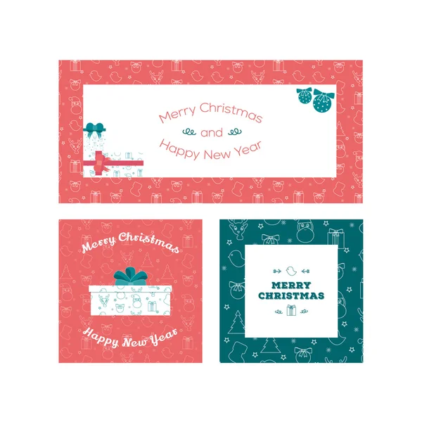 Conjunto de plantillas de tarjetas de felicitación de Navidad y Año Nuevo de diseño plano - vector de stock — Archivo Imágenes Vectoriales