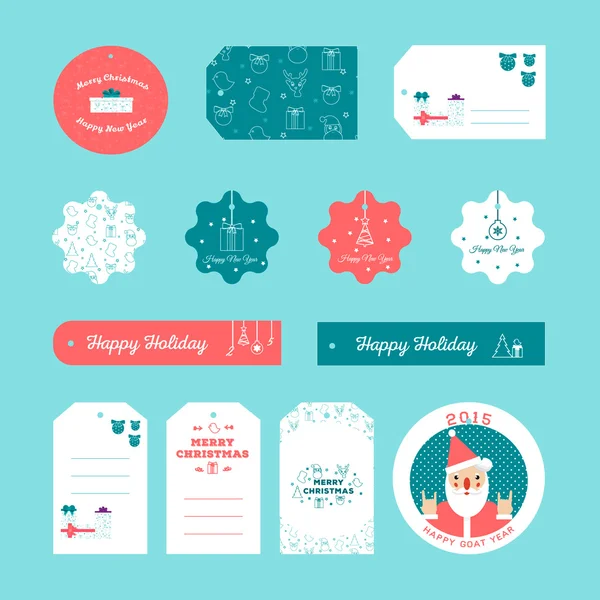 Dizi düz tasarım Noel ve yeni yıl hediye etiketi