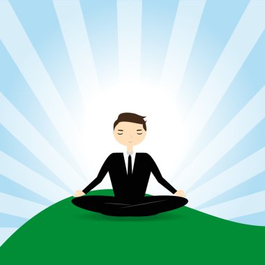 Doğada bir lotus pozisyonu meditasyon içinde iş adamı. İllüstrasyon iş kavramlar için vektör
