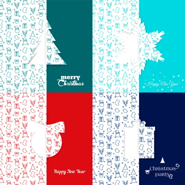 Noel ve yılbaşı tebrik kartı şablonlarını - hisse senedi vektör kümesi. Noel simgesi desenli arka plan. Kar tanesi. Noel ağacı. Hediye. Top.