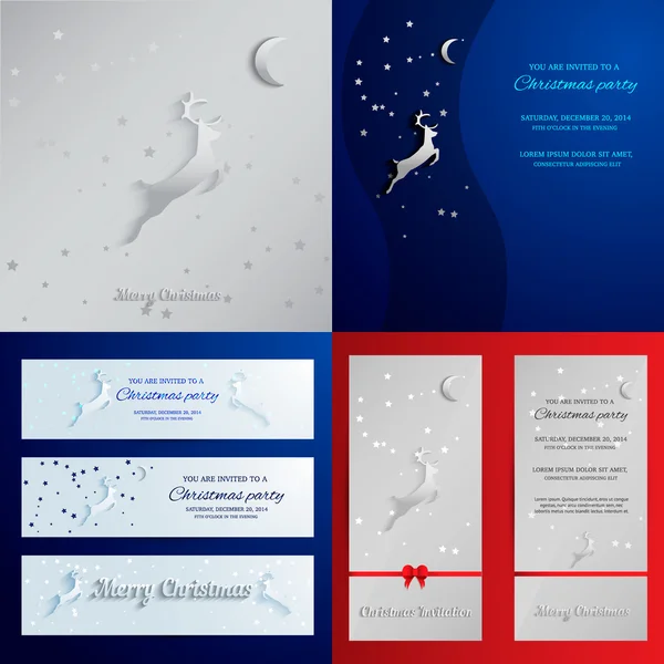 Satz vertikaler und horizontaler 2-seitiger Banner und Flyer. Vektor Neujahrsgrußkarte der abstrakten Weihnachtsnacht mit Rentieren. — Stockvektor
