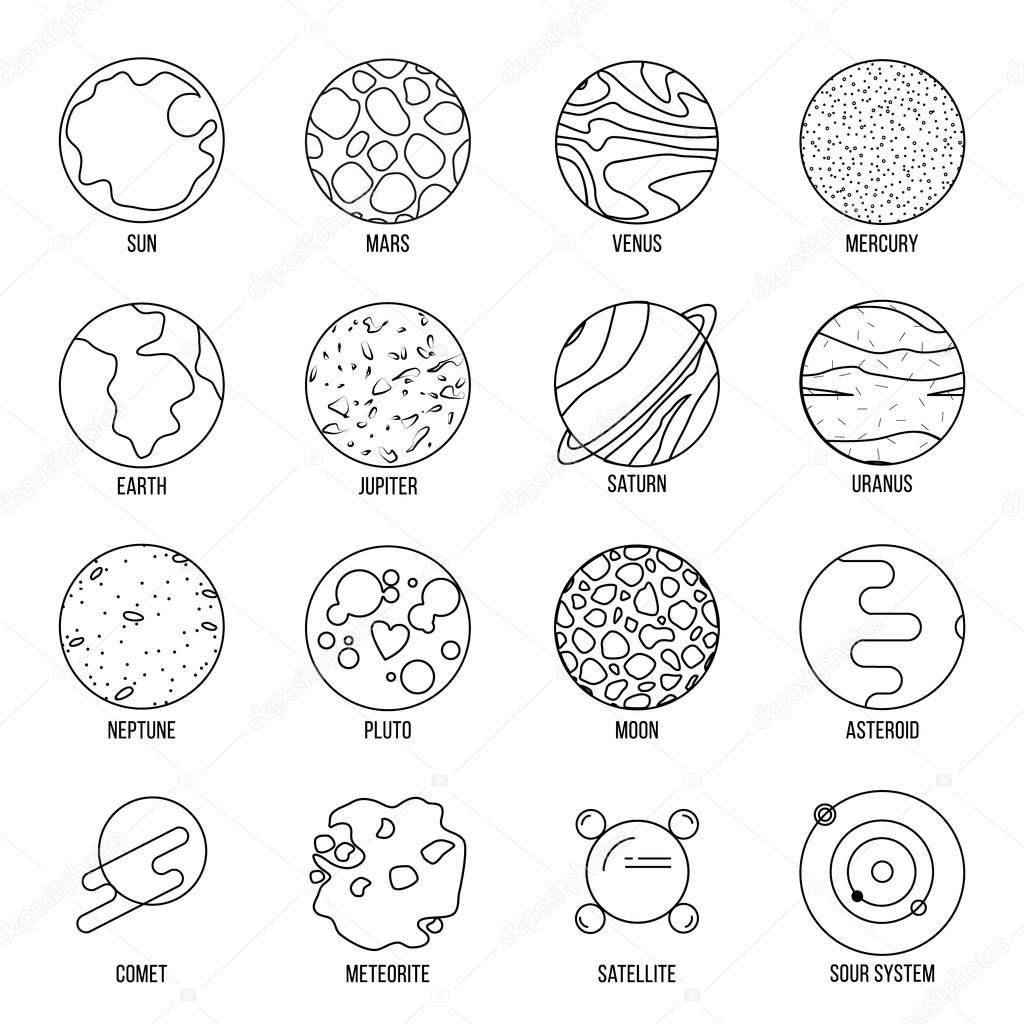 Thin line icons of Space and astronomy. Modern flat line design element vector collection logo illustration concept.