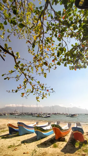 Beautiful Traditional Canoe Ilha Bela Sao Paulo Brazil Amazing Beach — Stock Photo, Image