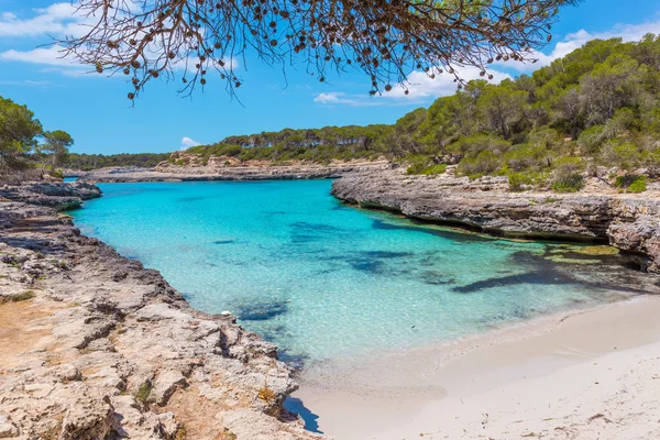 Turquoise waters of a bay in the Mondrago Natural Park, Mallorca, Spain Royalty Free Stock Images