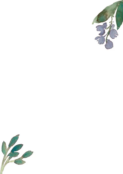 Flores Aquarela Folhas Fundo Branco Cartaz Banner Com Flores Espaço — Fotografia de Stock