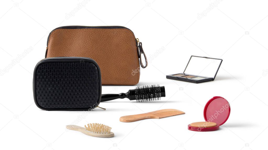 Isolated cosmetic products on a white background. Products of beauty on a white background with copy space. Related to fashion.