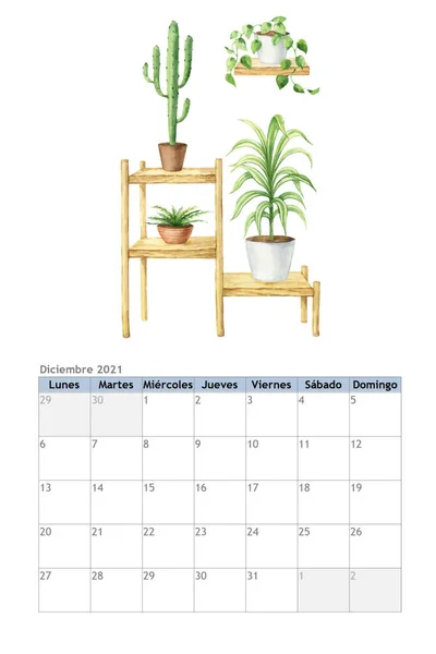 ポスター バナー カバー 2021年カレンダーに関連するカード スペイン語で12月 — ストック写真