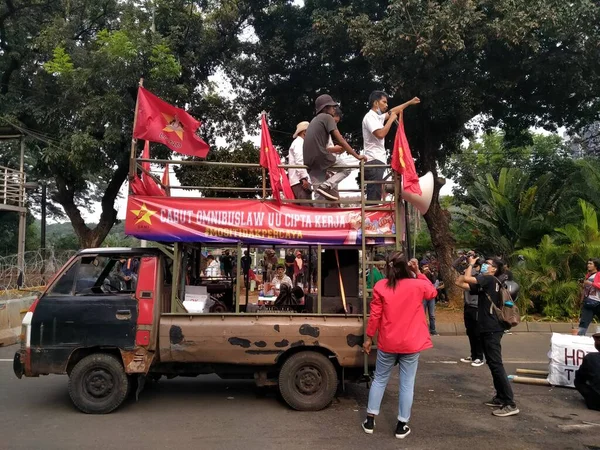 Monas Jakarta Indonesië Oktober 2020 Sfeer Van Een Demonstratie Tegen — Stockfoto