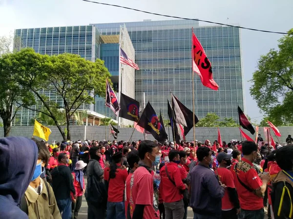 Monas Jakarta Endonezya Ekim 2020 Omnibus Yasasına Karşı Bir Gösterinin — Stok fotoğraf