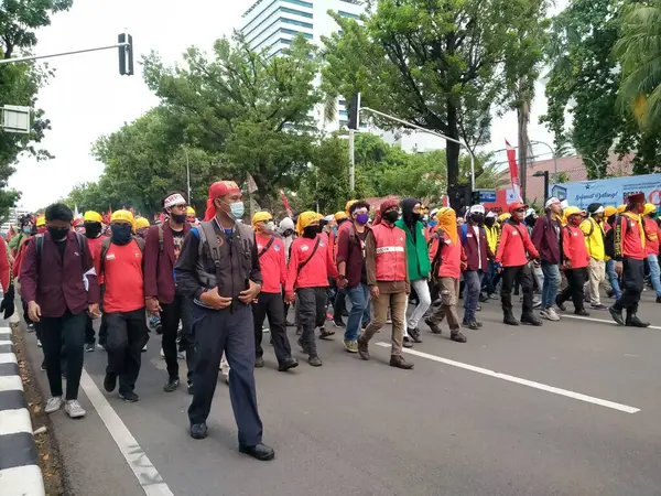 Monas Jakarta Indonesia October 2020 Ατμόσφαιρα Διαδήλωσης Ενάντια Στον Πανικό — Φωτογραφία Αρχείου