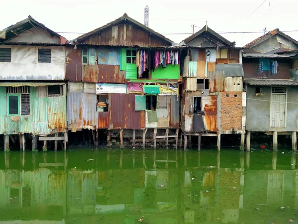 Sungai Duri Roxy Mas Jacarta Indonésia 2021 Atmosfera Assentamento Densamente — Fotografia de Stock