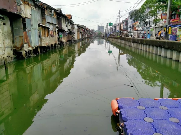 Sungai Duri Roxy Mas Jakarta Indonesia 2021 Atmosfera Insediamento Densamente — Foto Stock