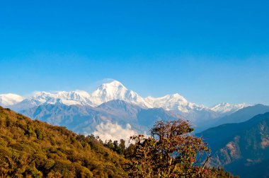 Muhteşem ve tehlikeli Annapurna dağı, Nepal Himalayalar 'ın aşağısında.