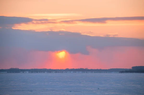 Winter Sunset Ice Volga River Samara Russia — Stock Photo, Image