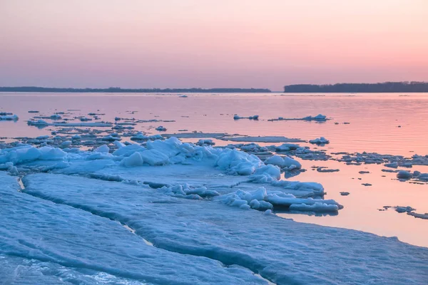 Muy Hermosa Deriva Hielo Río Volga Ciudad Samara Rusia — Foto de Stock