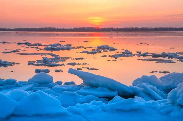 Muy Hermosa Deriva Hielo Río Volga Ciudad Samara Rusia — Foto de Stock