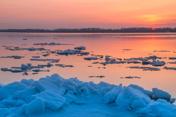 Muy Hermosa Deriva Hielo Río Volga Ciudad Samara Rusia — Foto de Stock