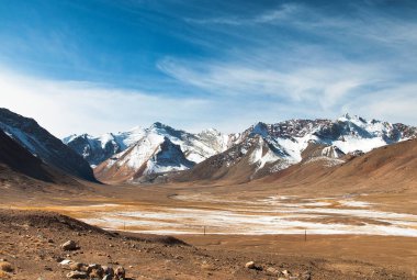 Pamir otoyolu boyunca güzel bir dağlık arazi. Tacikistan, Pamir Dağları, Asya