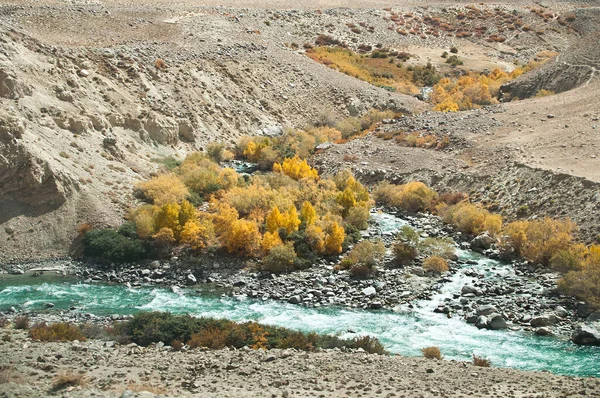 瓦坎走廊的景观 阿富汗和塔吉克斯坦之间狭窄的土地 Pyandzh河是一条边界 亚洲帕米尔山区 — 图库照片