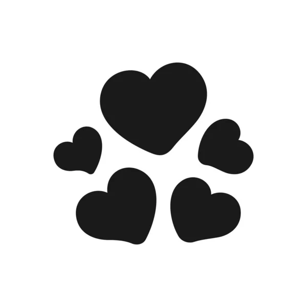 Cinq Cœurs Noirs Silhouette Logo Icône Design Illustration Vectorielle Minimale — Image vectorielle