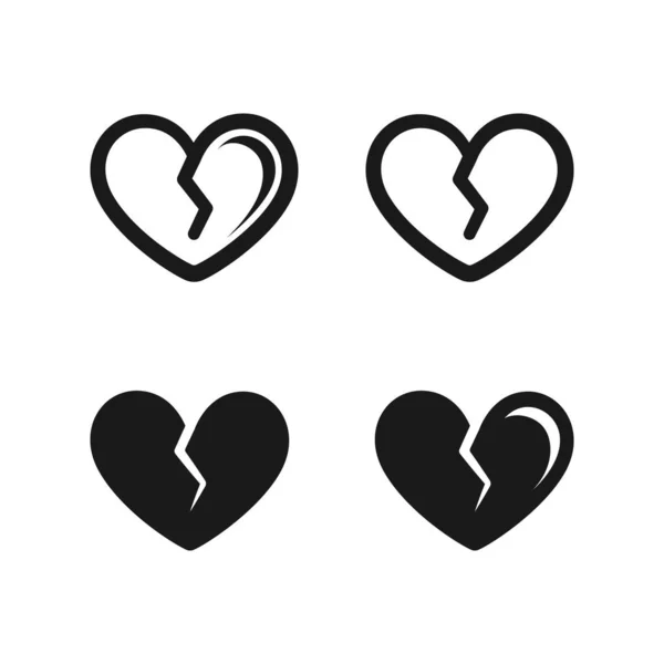 Gebrochenes Herz Cartoon Schwarz Weiße Umrisse Und Silhouette Logo Icon — Stockvektor