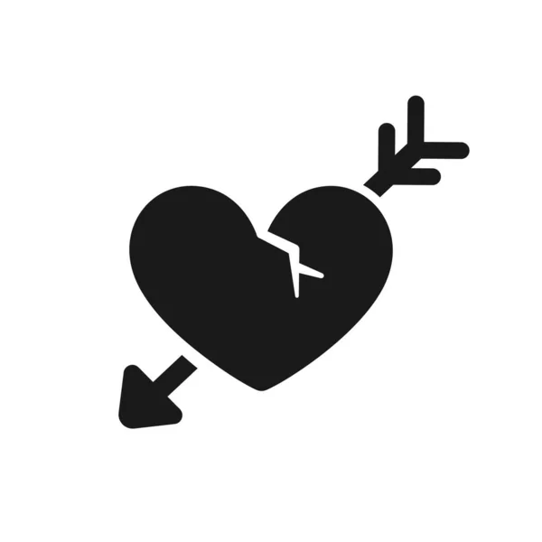 Kırık Bir Kalp Siluet Logo Tasarımı Basit Bir Düz Vektör — Stok Vektör