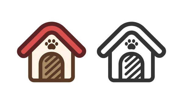 Pet House Avec Panneau Patte Toit Rouge Icône Contour Logo — Image vectorielle