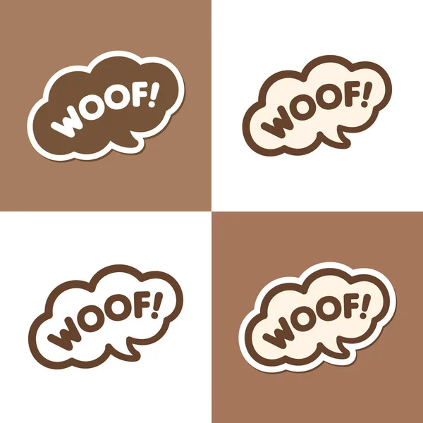 スピーチ バブル バルーン デザインのテキストです 漫画犬樹皮効果音とレタリング 白または茶色の背景のシンプルなフラットベクトルイラスト — ストックベクタ