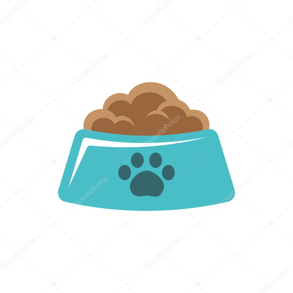 Dog, cat, animal or pet full blue food bowl vector illustration. Simple logo icon flat design.