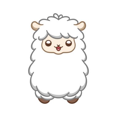 Cute white fluffy sheep, alpaca, llama animal cartoon character vector illustration design on white background.