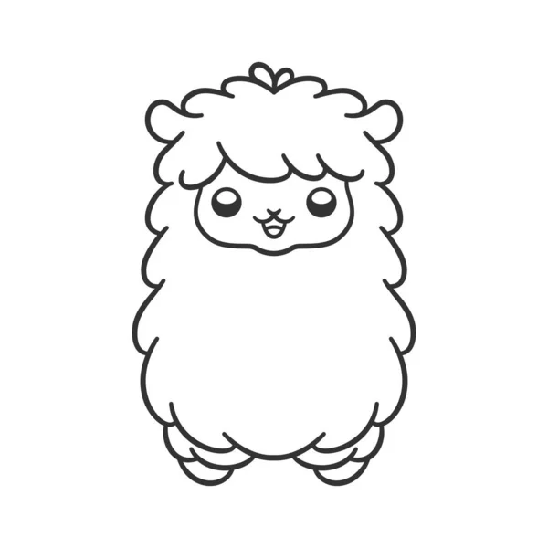 Happy Fluffy Alpaca Sheep Llama Animal Cartoon Outline Easy Fun — Stock Vector