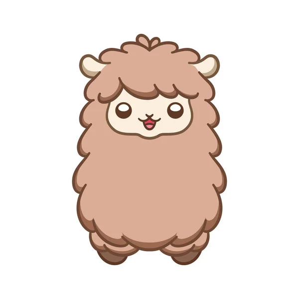 Cute Brown Fluffy Sheep Alpaca Llama Animal Cartoon Character Head — Archivo Imágenes Vectoriales